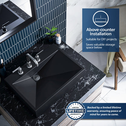 24-1/4" Vessel Quartz Composite Bathroom Sink In Black