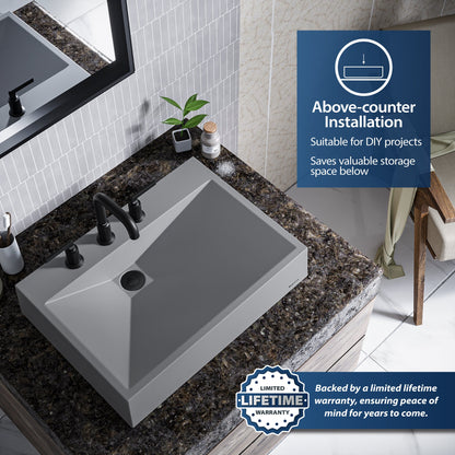 24-1/4" Vessel Quartz Composite Bathroom Sink In Grey