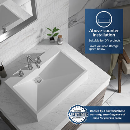 24-1/4" Vessel Quartz Composite Bathroom Sink In White