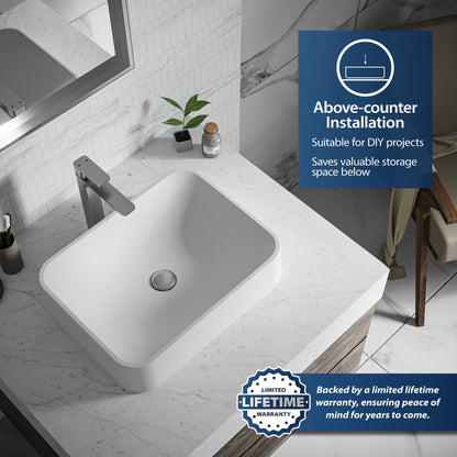 21-1/2" Vessel Quartz Composite Bathroom Sink In White