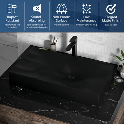 32-1/8" Vessel Quartz Composite Bathroom Sink In Black