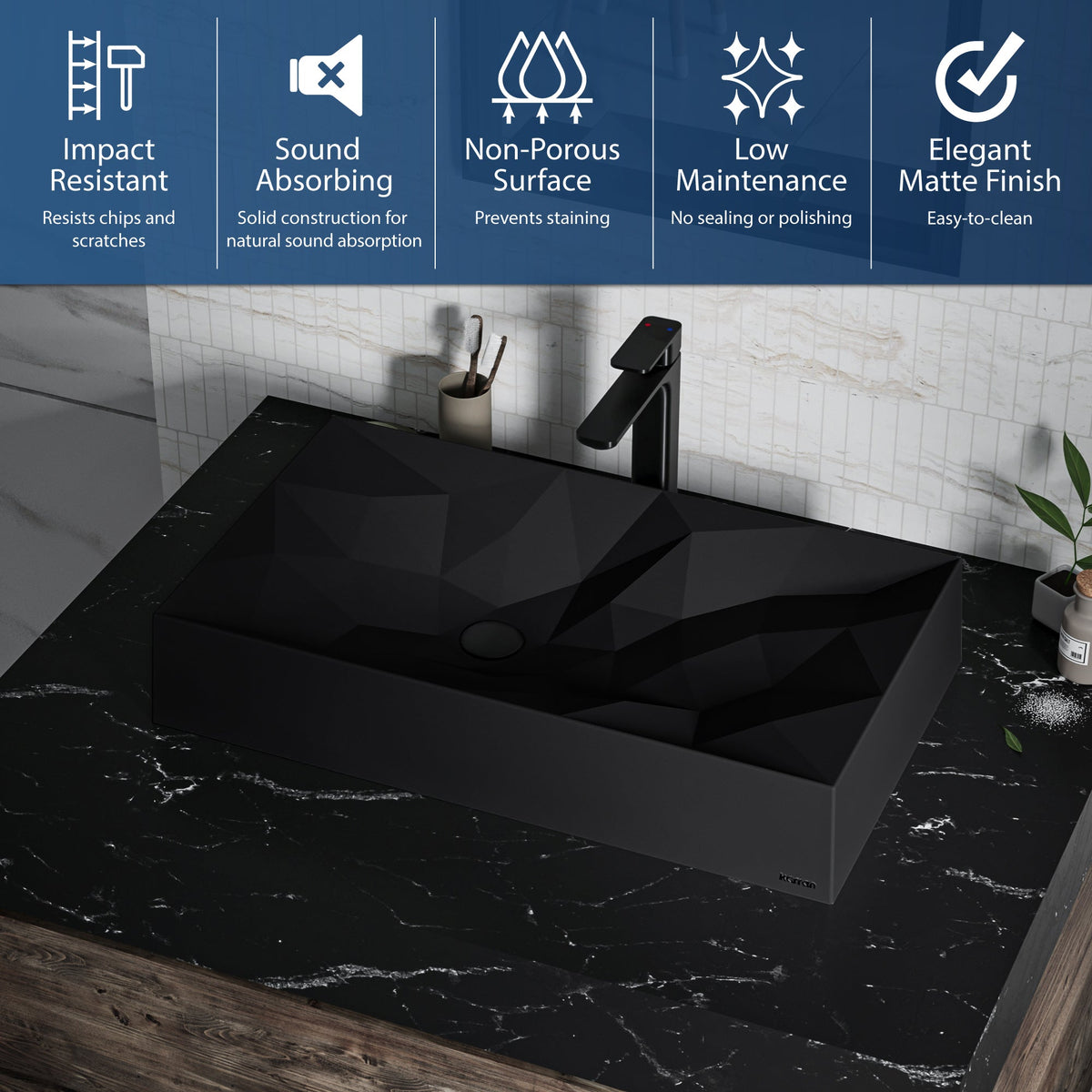 28-1/8" Vessel Quartz Composite Bathroom Sink In Black