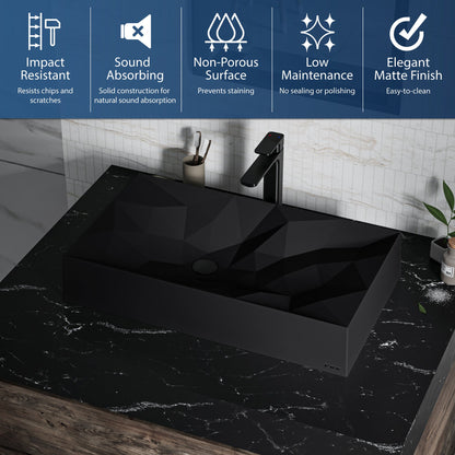28-1/8" Vessel Quartz Composite Bathroom Sink In Black