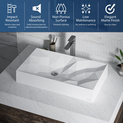 28-1/8" Vessel Quartz Composite Bathroom Sink In White