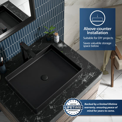23-5/8" Vessel Quartz Composite Bathroom Sink In Black