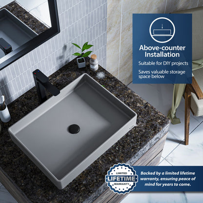23-5/8" Vessel Quartz Composite Bathroom Sink In Grey