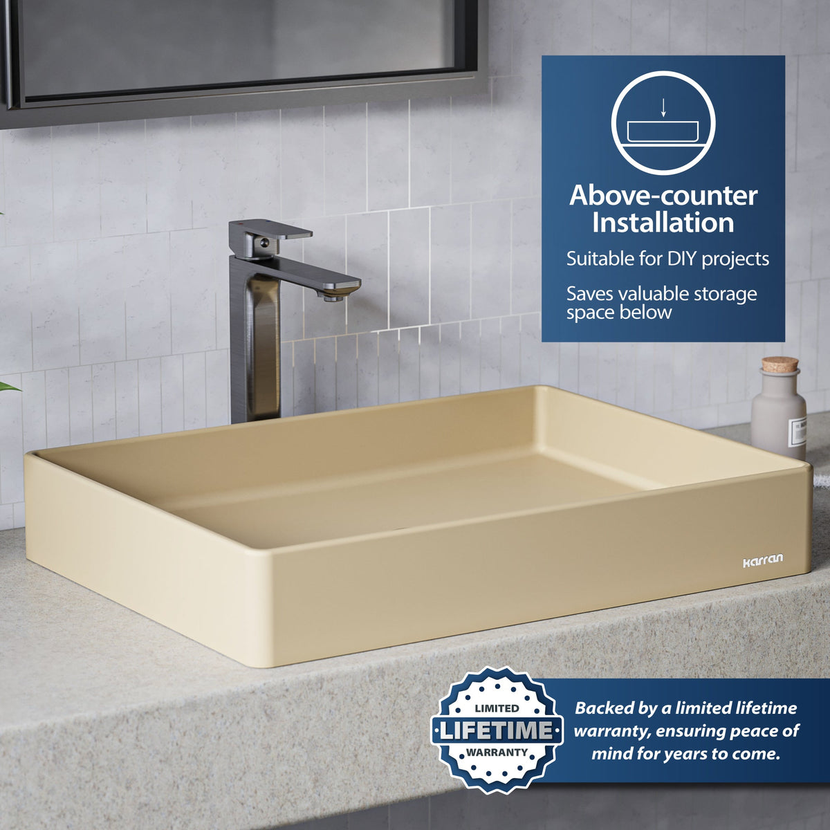 23-5/8" Vessel Quartz Composite Bathroom Sink In Pale Gold