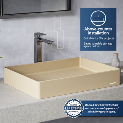 23-5/8" Vessel Quartz Composite Bathroom Sink In Pale Gold
