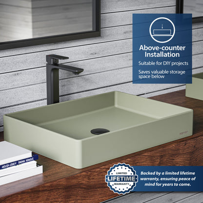 23-5/8" Vessel Quartz Composite Bathroom Sink In Sage Green