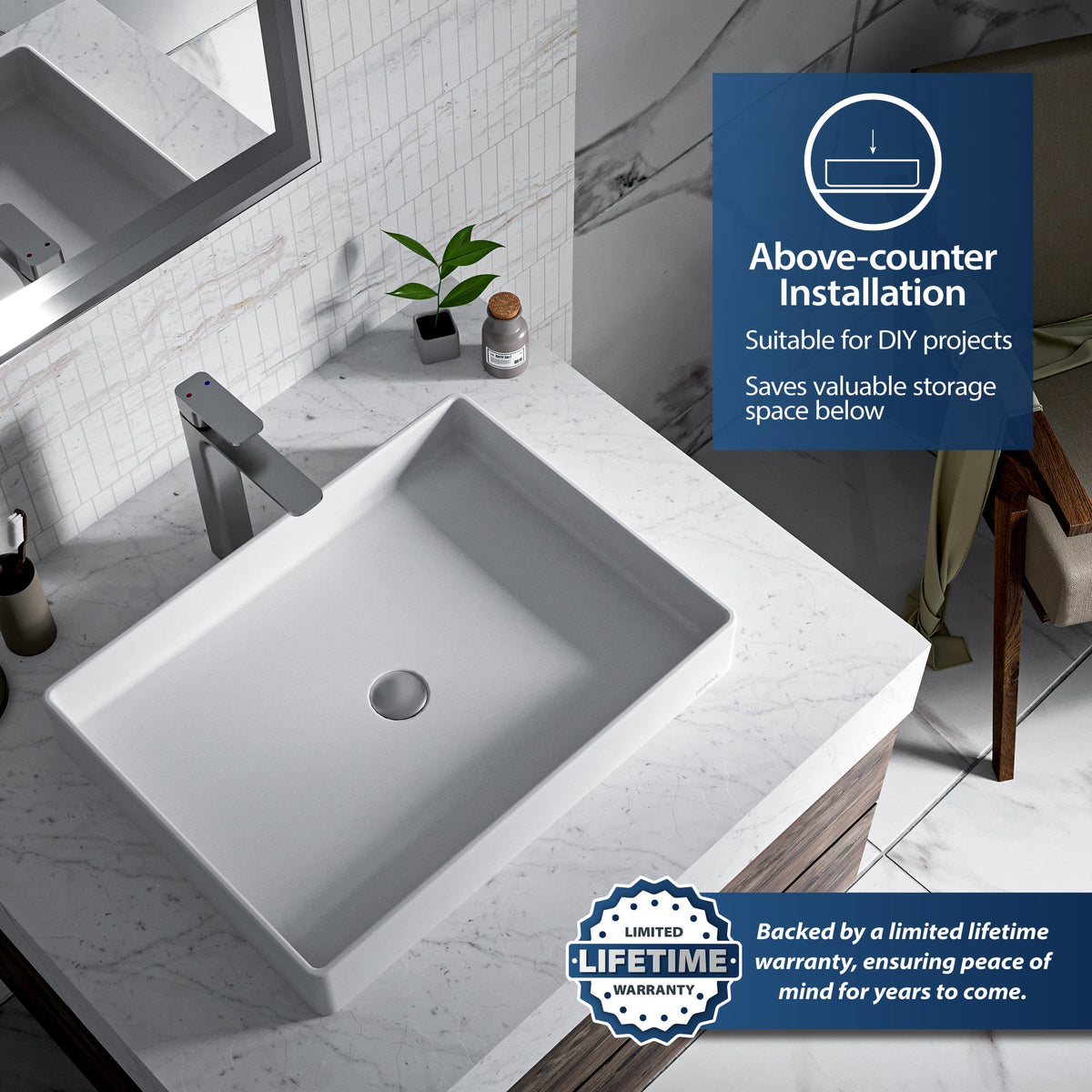 23-5/8" Vessel Quartz Composite Bathroom Sink In White