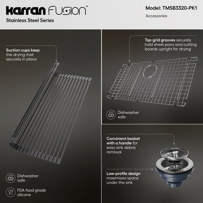 Fusion 33" Top Mount 18 Gauge Single Bowl Stainless Steel Sink with Accessories