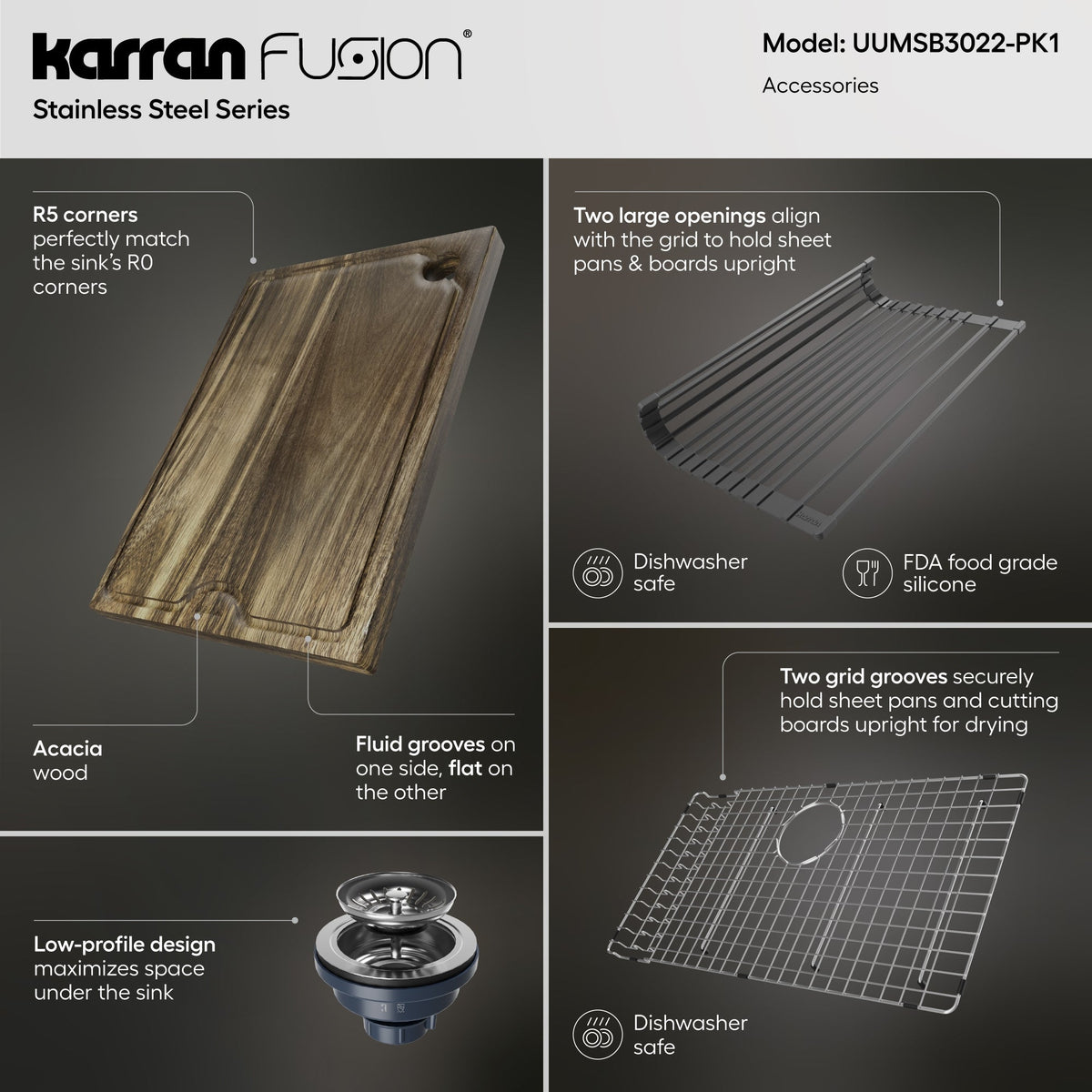 Fusion 31" Undermount Workstation 18 Gauge Single Bowl Stainless Steel Sink with Accessories