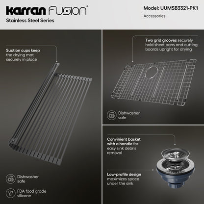 Fusion 33" Undermount 18 Gauge Single Bowl Stainless Steel Sink with Accessories