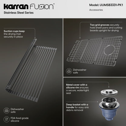 Fusion 33" Undermount 16 Gauge Single Bowl Stainless Steel Sink with Accessories