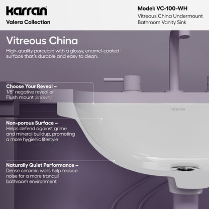 Valera 20" Oval Undermount Vitreous China Bathroom Sink In White