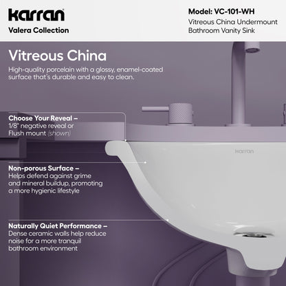 Valera 17" Oval Undermount Vitreous China Bathroom Sink In White
