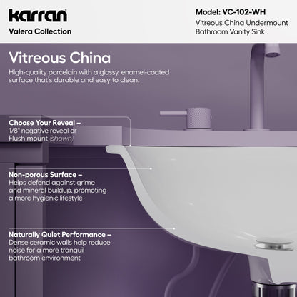 Valera 19" Oval Undermount Vitreous China Bathroom Sink In White