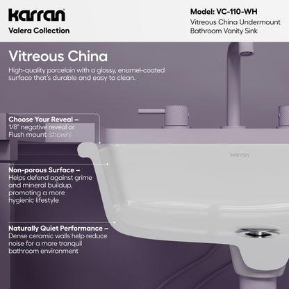 Valera 20" Rectangular Undermount Vitreous China Bathroom Sink In White