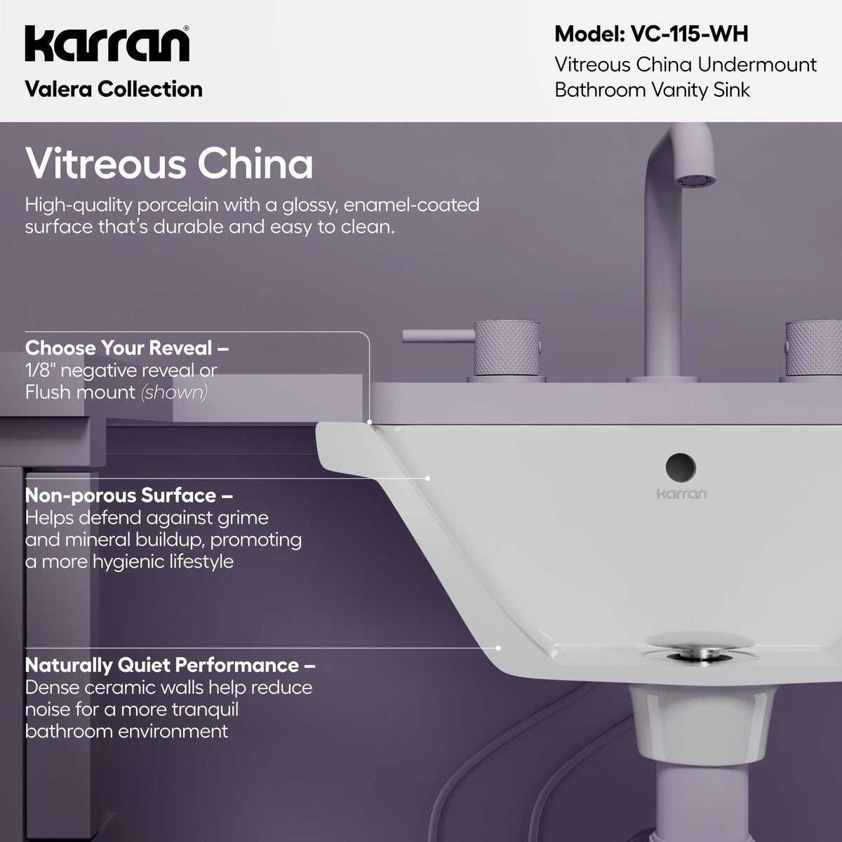 Valera 17" Rectangular Undermount Vitreous China Bathroom Sink In White