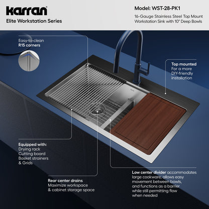 33" Top Mount Double Equal Bowl Stainless Steel Workstation Kitchen Sink