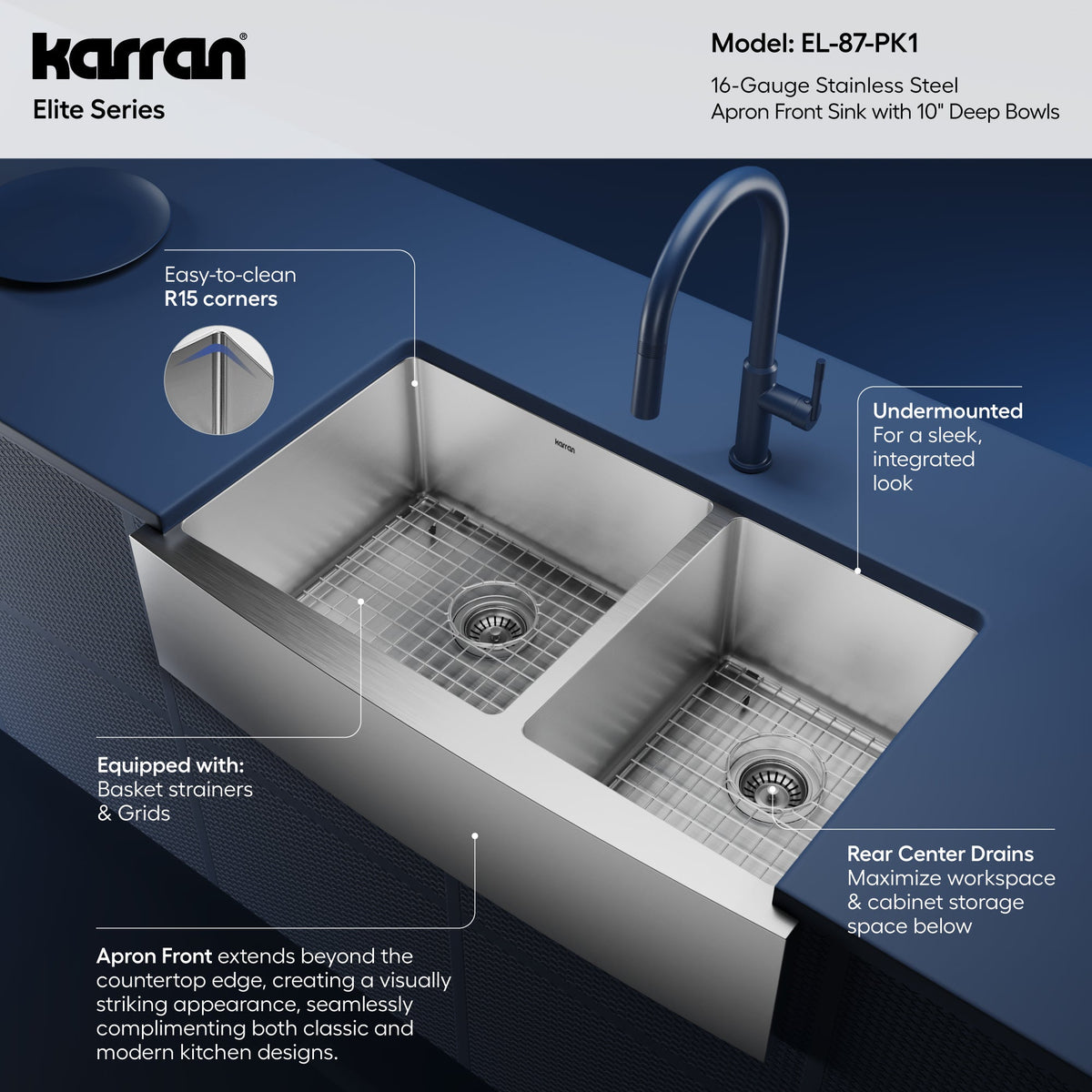 36" Farmhouse Double Offset Bowl Stainless Steel Kitchen Sink Kit