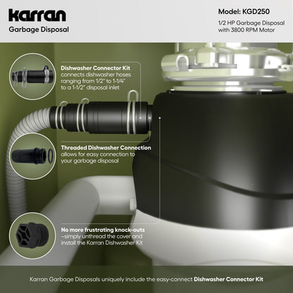 1/2 HP Continuous Feed Garbage Disposal for Kitchen Sinks with Power Cord and Accessories Included