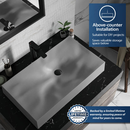 32-1/8" Vessel Quartz Composite Bathroom Sink In Grey