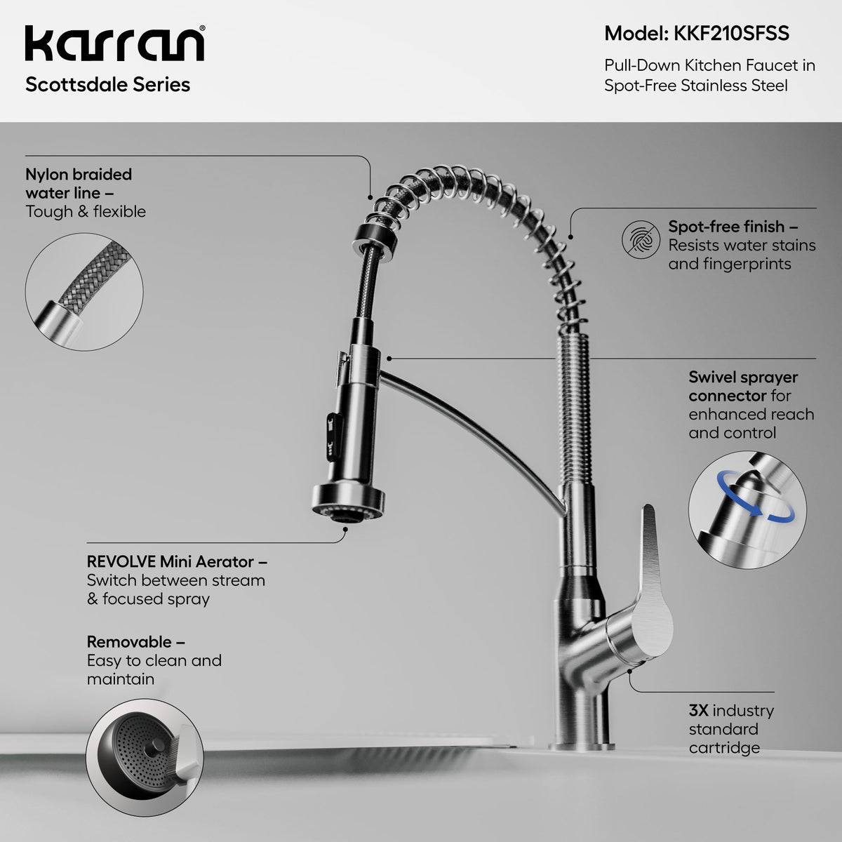 Elite 32" Apron Front Workstation 16 Gauge Single Bowl Stainless Steel Kitchen Sink with Scottsdale Pull-Down Faucet