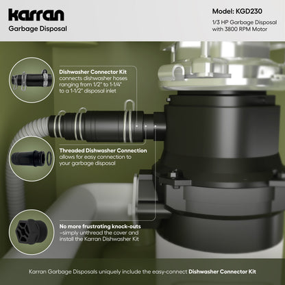 1/3 HP Continuous Feed Garbage Disposal for Kitchen Sinks with Power Cord and Accessories Included