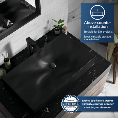 32-1/8" Vessel Quartz Composite Bathroom Sink In Black
