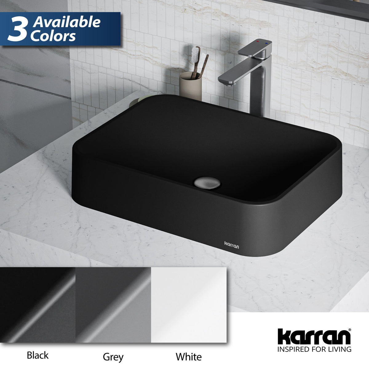 21-1/2" Vessel Quartz Composite Bathroom Sink In Black