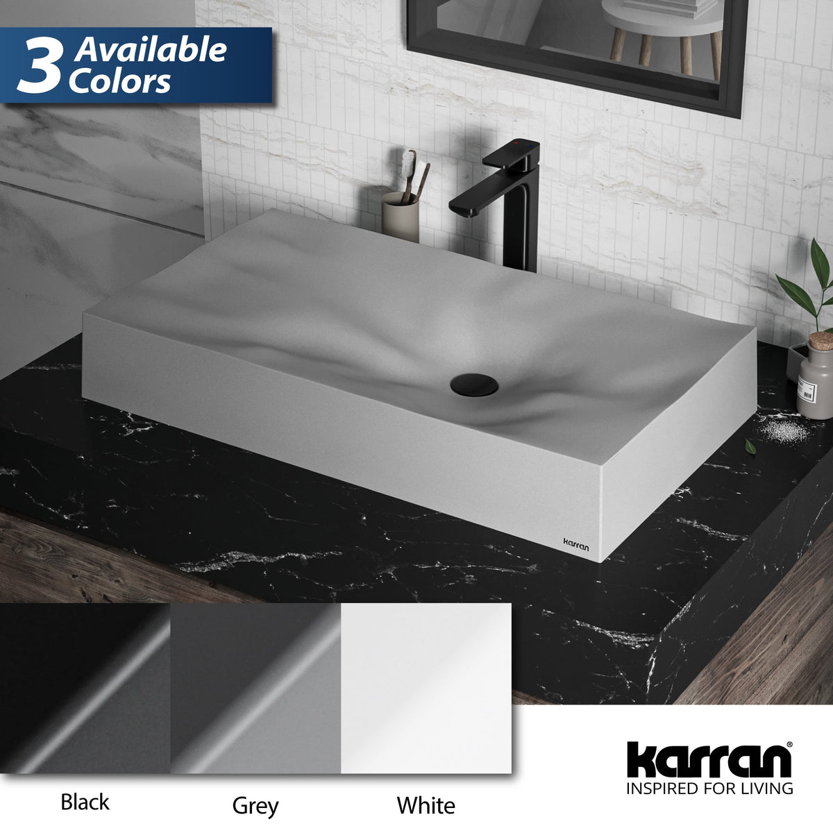 32-1/8" Vessel Quartz Composite Bathroom Sink In Grey