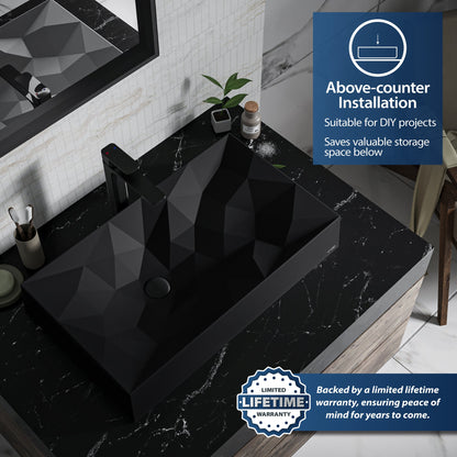 28-1/8" Vessel Quartz Composite Bathroom Sink In Black