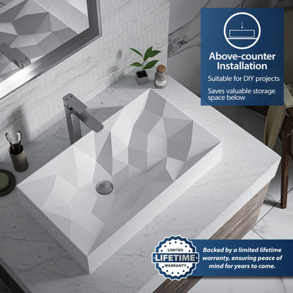 28-1/8" Vessel Quartz Composite Bathroom Sink In White