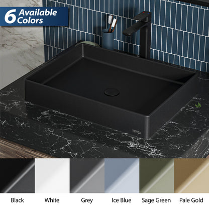 23-5/8" Vessel Quartz Composite Bathroom Sink In Black