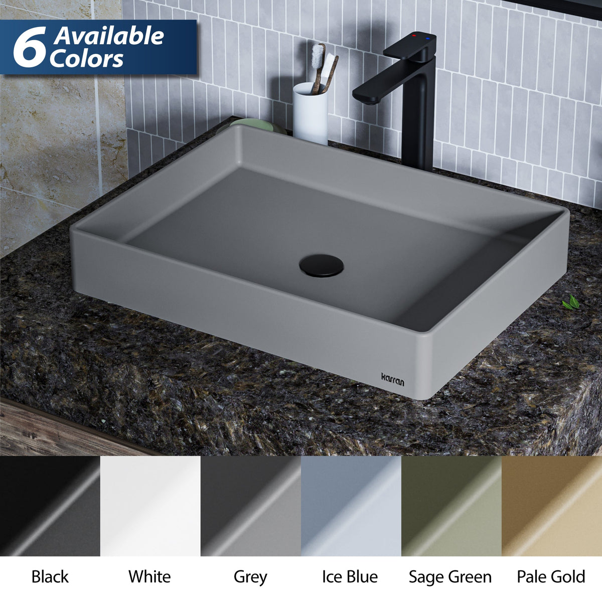 23-5/8" Vessel Quartz Composite Bathroom Sink In Grey