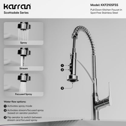 Elite 32" Apron Front Workstation 16 Gauge Single Bowl Stainless Steel Kitchen Sink with Scottsdale Pull-Down Faucet