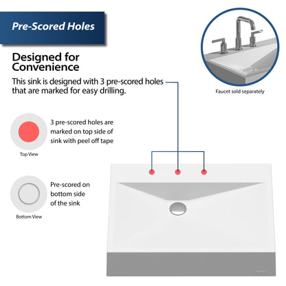 24-1/4" Vessel Quartz Composite Bathroom Sink In White