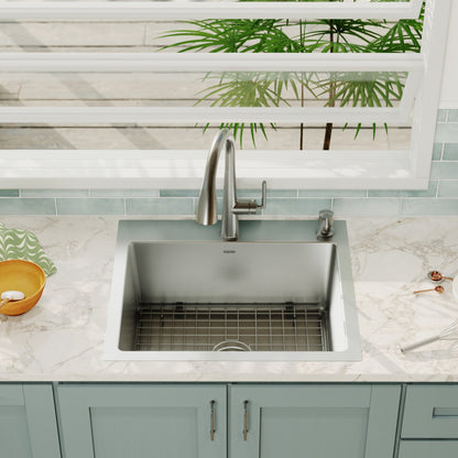 25" Top Mount Single Bowl Stainless Steel Kitchen Sink Kit