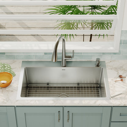 33" Top Mount Large Single Bowl Stainless Steel Kitchen Sink Kit