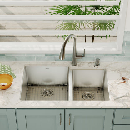 Elite 33" Undermount 16 Gauge Double Bowl Stainless Steel Kitchen Sink with Accessories