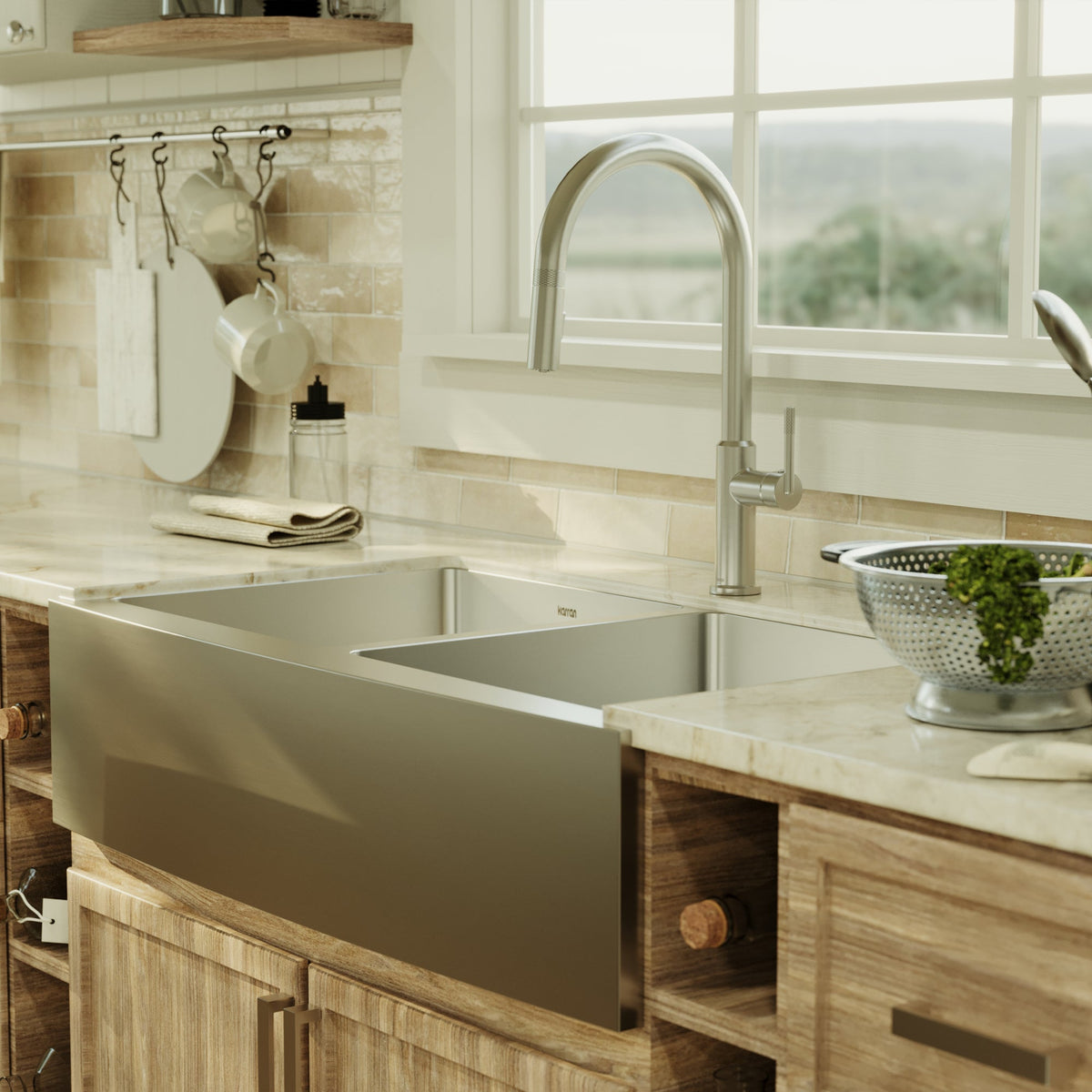 36" Farmhouse Double Equal Bowl Stainless Steel Kitchen Sink Kit