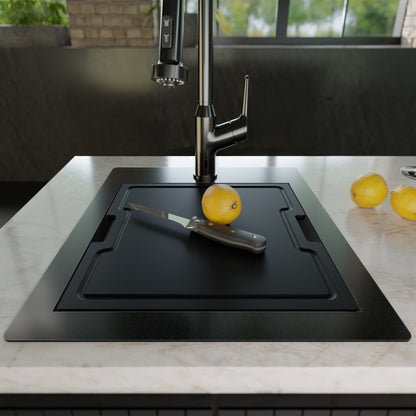 Matrix 17" Top Mount Workstation 16 Gauge Single Bowl Stainless Steel Sink In Gunmetal Grey with Accessories