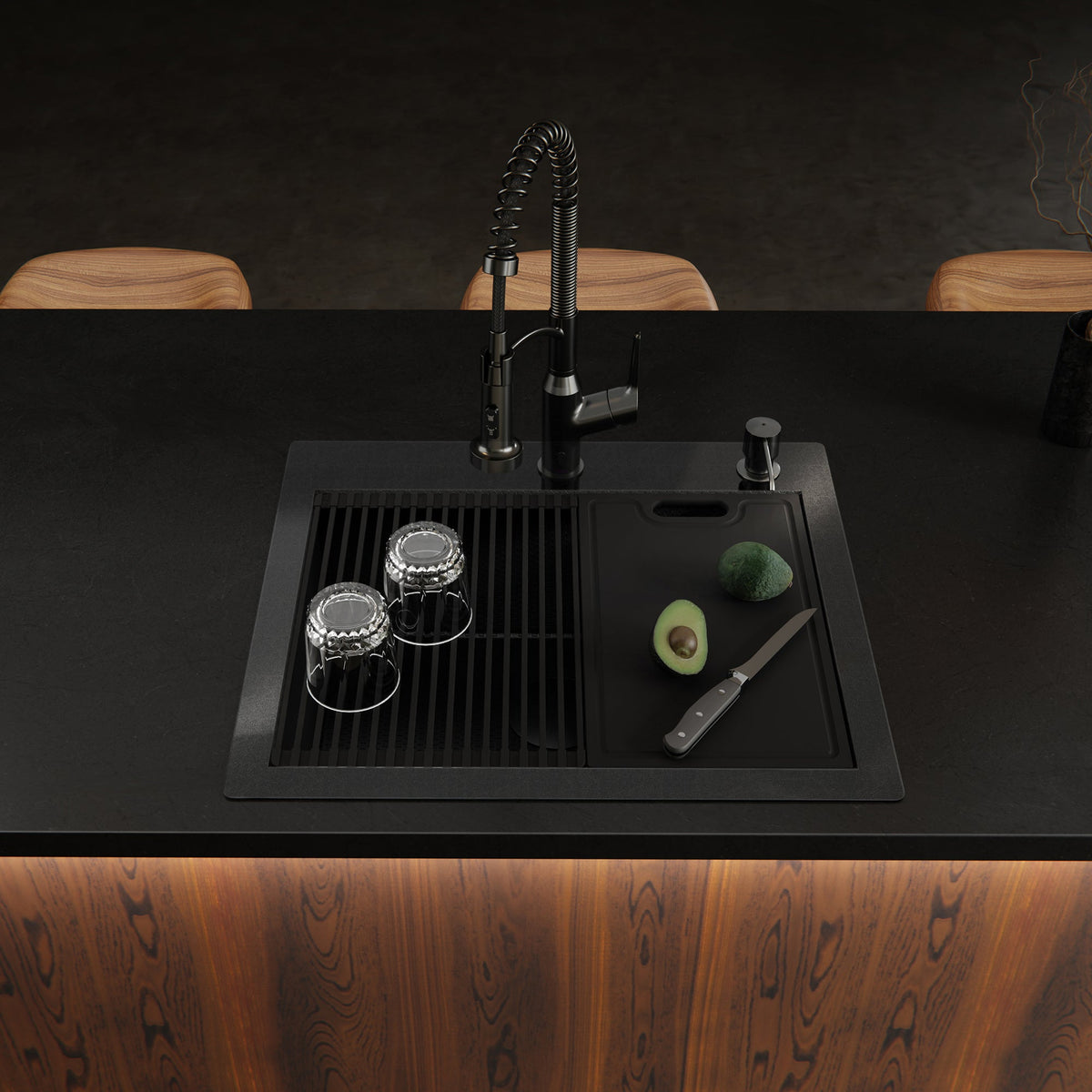 Matrix 25" Top Mount Workstation 16 Gauge Single Bowl Stainless Steel Kitchen Sink In Gunmetal Grey with Accessories