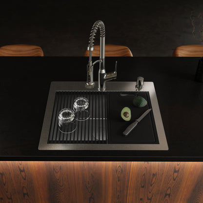 Matrix 25" Top Mount Workstation 16 Gauge Single Bowl Stainless Steel Kitchen Sink with Accessories
