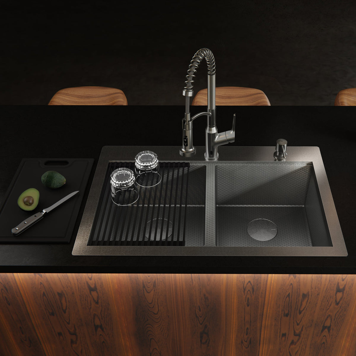 Matrix 33" Top Mount Workstation 16 Gauge Double Bowl Stainless Steel Kitchen Sink with Accessories