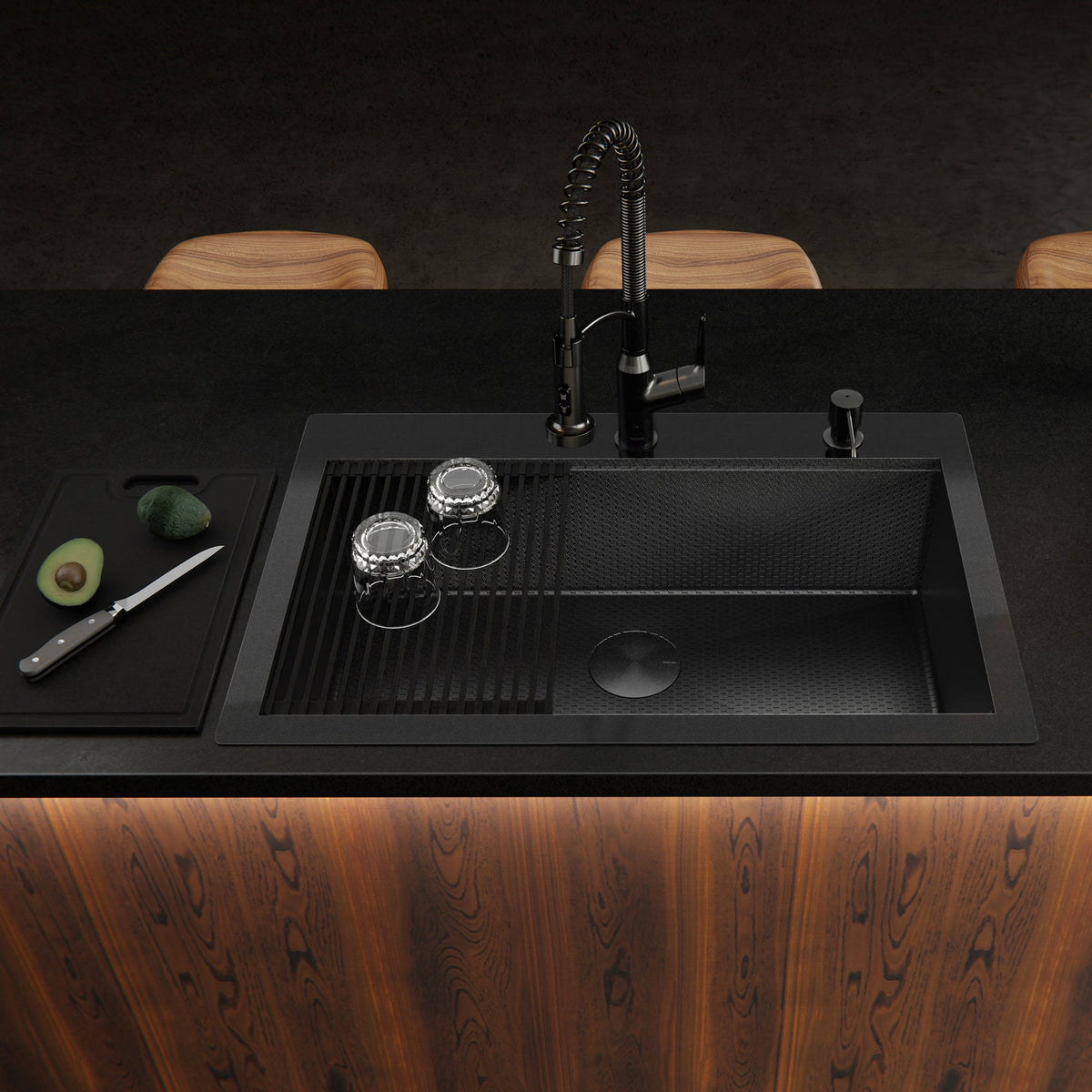 Matrix 33" Top Mount Workstation 16 Gauge Single Bowl Stainless Steel Kitchen Sink In Gunmetal Grey with Accessories