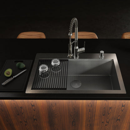 Matrix 33" Top Mount Workstation 16 Gauge Single Bowl Stainless Steel Kitchen Sink with Accessories