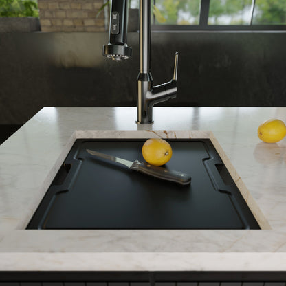 Matrix 17" Undermount Workstation 16 Gauge Single Bowl Stainless Steel Sink In Gunmetal Grey with Accessories