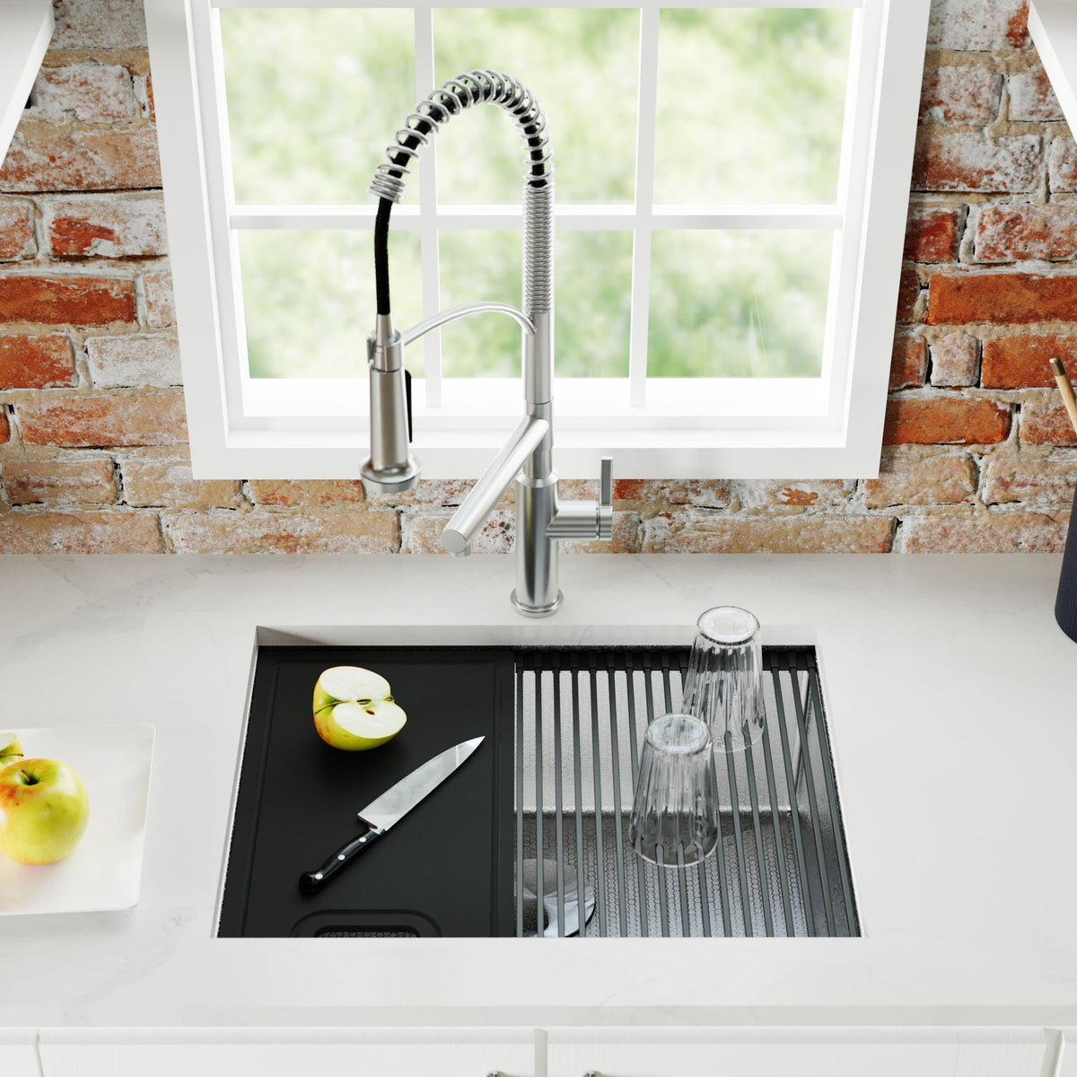 Matrix 24" Undermount Workstation 16 Gauge Single Bowl Stainless Steel Kitchen Sink with Accessories